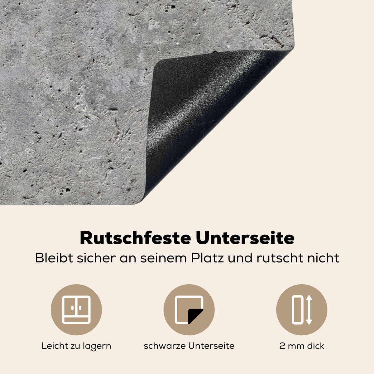 HERDABDECKPLATTE Beton - Schiefer - Grau - Struktur aus Beton Induktionsmatte 77x59 cm - Hellgrau, Kunststoff (77/59/0.2cm) - MuchoWow