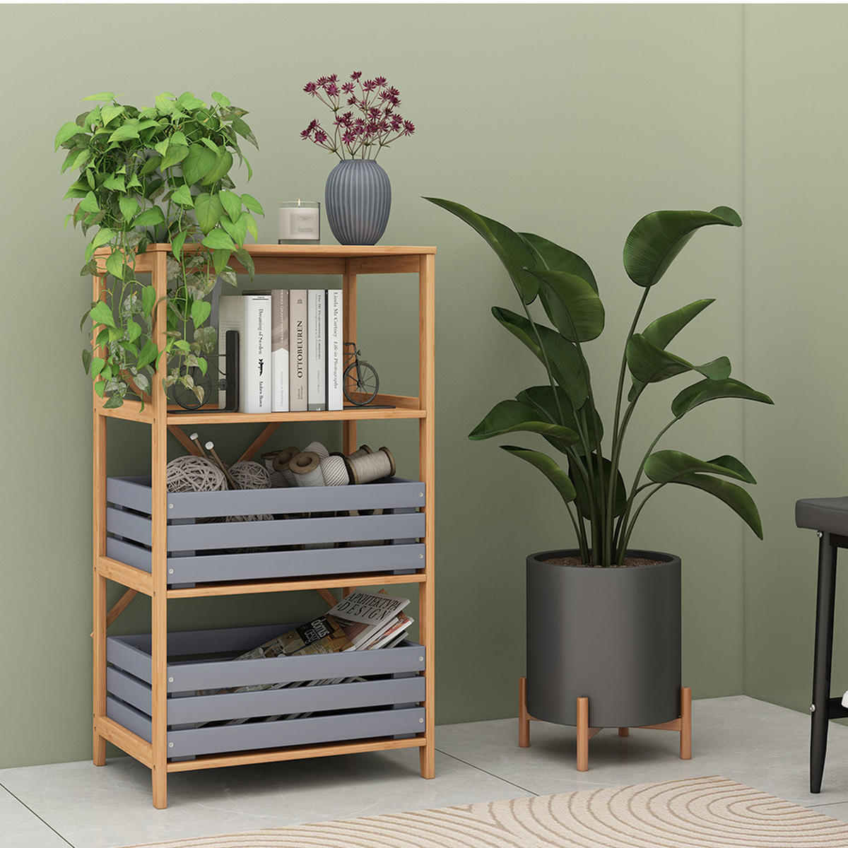 BÜCHERREGAL Novaro Bambus 48.3 x 87.9 cm mit 4 offenen Fächern - Grün, Holzwerkstoff (48.3/87.9/35.5cm) - Vicco