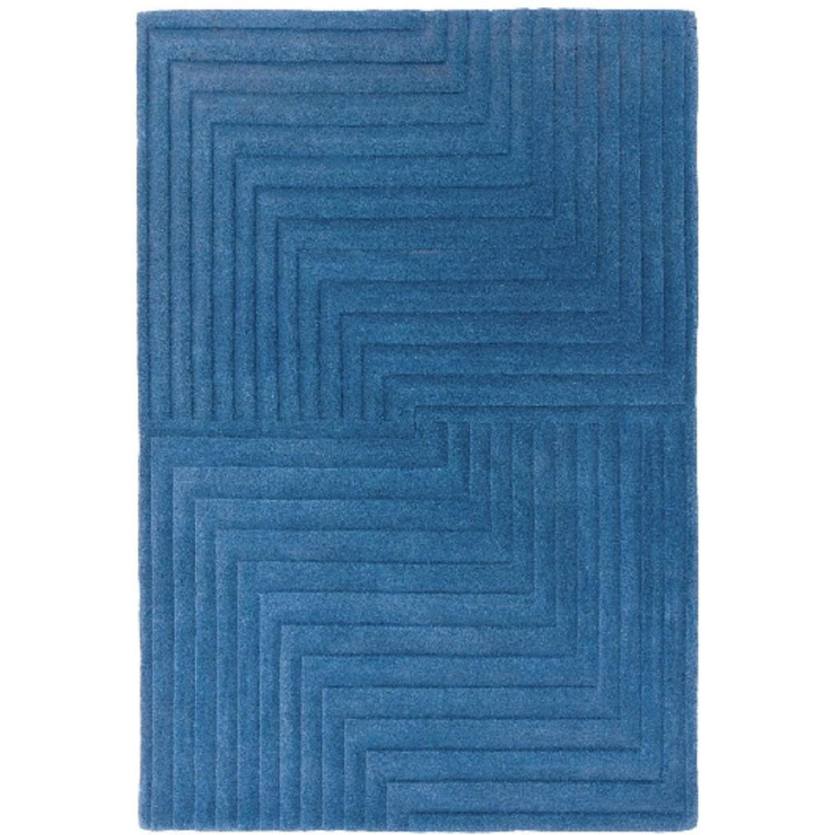 TEPPICH Einfarbiger aus reiner Wolle, handgetuftet, Reliefmuster SQUARE Blau 160 x 230 cm - Blau, Naturmaterialien (160/230cm) - Novatrend