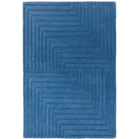 TEPPICH Einfarbiger aus reiner Wolle, handgetuftet, Reliefmuster SQUARE Blau 160 x 230 cm - Blau, Naturmaterialien (160/230cm) - Novatrend