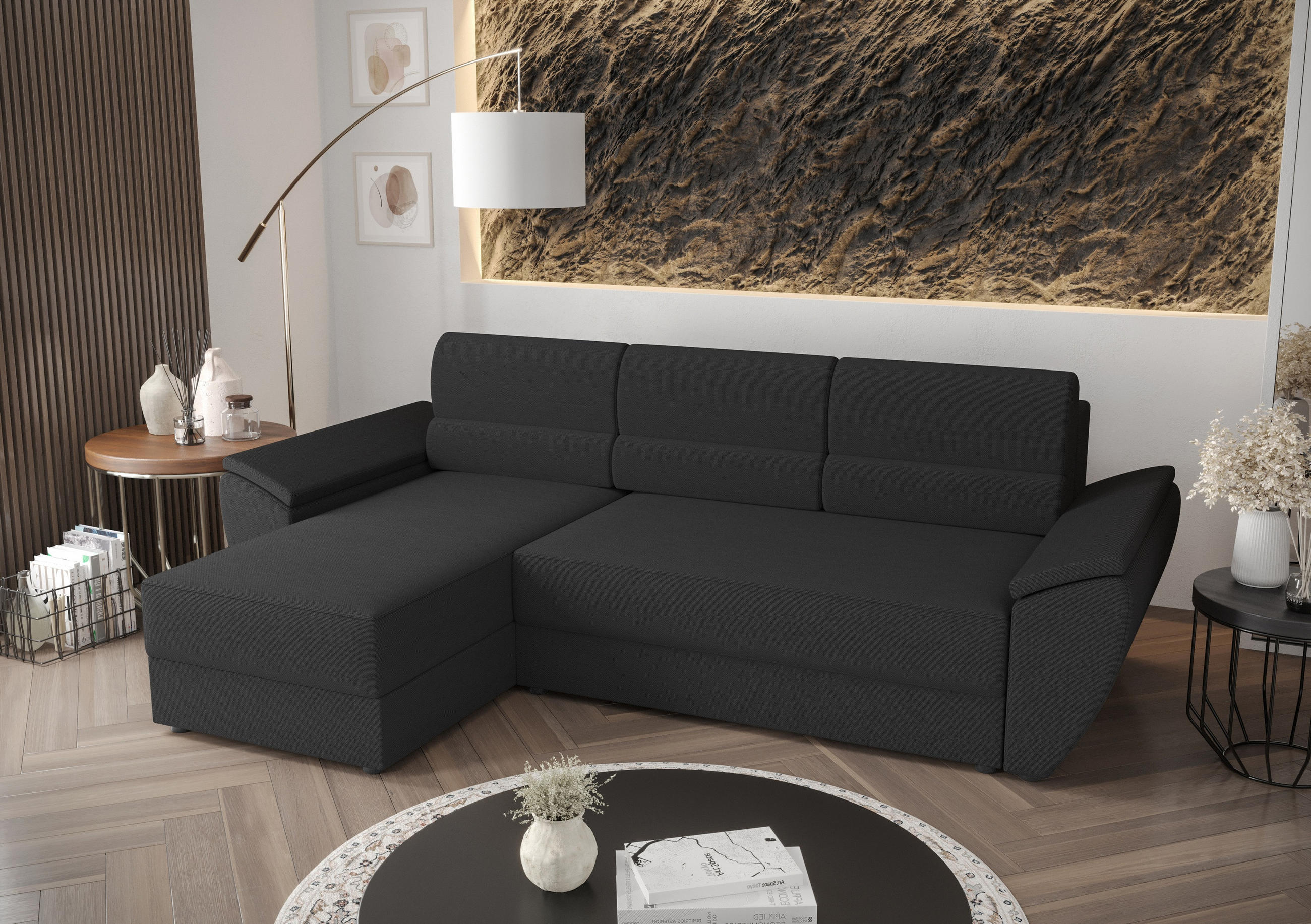 ECKSOFA L REBI L2 Rainbow 27 Links mit Schlaffunktion, Grau, L-Form - Grau, Textil (251/140cm)