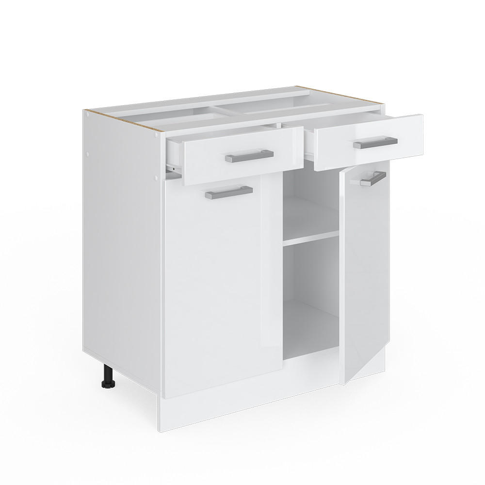 KÜCHENUNTERSCHRANK R-Line Weiß Hochglanz 80 cm ohne AP - Weiß Hochglanz/Weiß, Holzwerkstoff (80/81.6/46cm) - Vicco