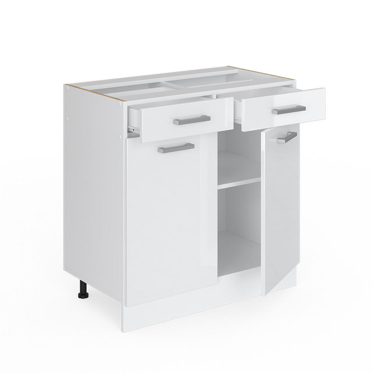UNTERSCHRANK R-Line Weiß Hochglanz 80 cm mit Schubladen und Türen ohne AP - Weiß Hochglanz/Weiß, Holzwerkstoff (80/81.6/46cm) - Vicco