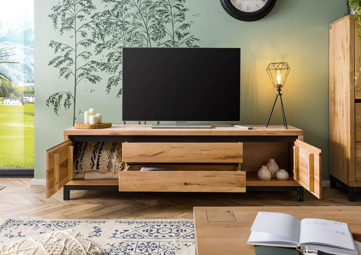 TV-BOARD Wildeiche 190x40x56 natur geölt VILLANDERS #153 - Naturfarben, Holz (190/56/40cm) - Massivmoebel24