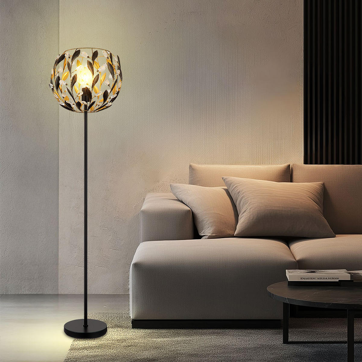 LED STEHLEUCHTE MIKA Schwarz Gold - Schwarz, Metall (40/40/157cm) - Globo Lighting