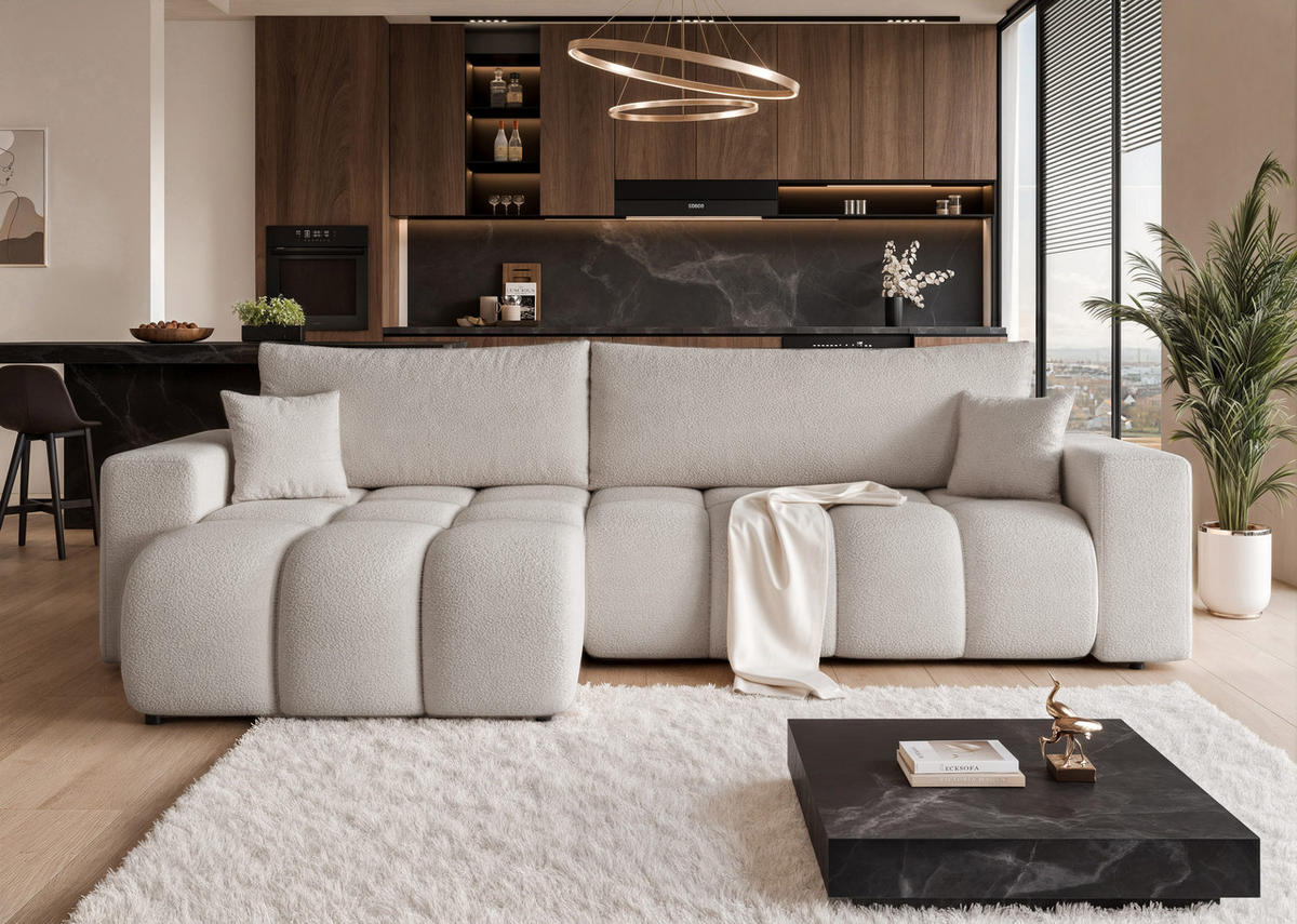 ECKSOFA OFI mit Schlaffunktion und Bettkasten Grau - Grau, Holzwerkstoff/Kunststoff (278/145cm) - Idohome
