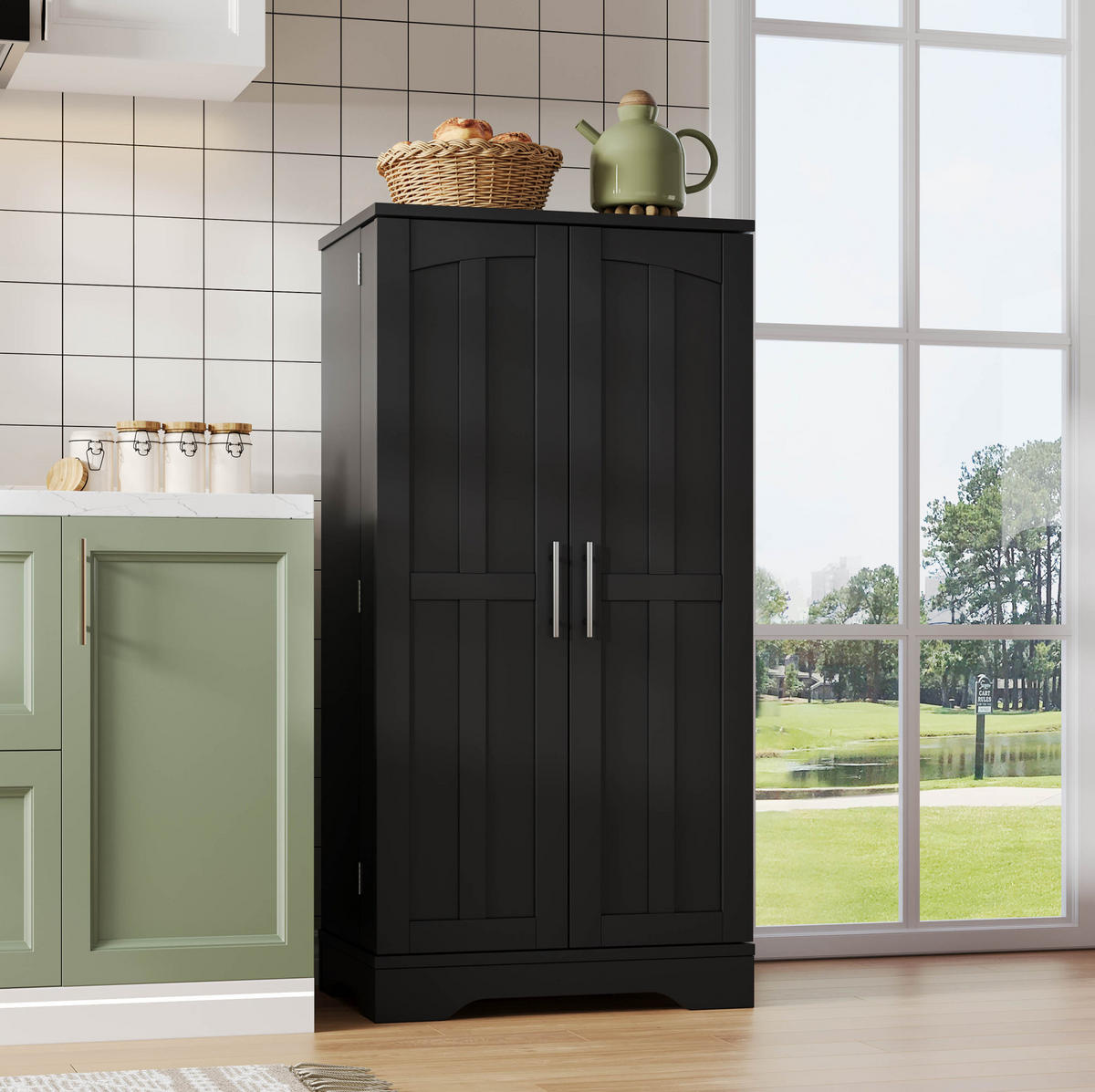 HOCHSCHRANK mit LED-Sensorlicht 120 x 60 x 40 cm MDF Black - Schwarz, Holzwerkstoff (40/120/60cm) - Meubliv