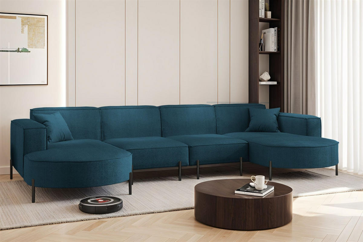 WOHNLANDSCHAFT Valencia Xl - Blau, Holzwerkstoff/Textil (384/80/165cm) - Fun Möbel
