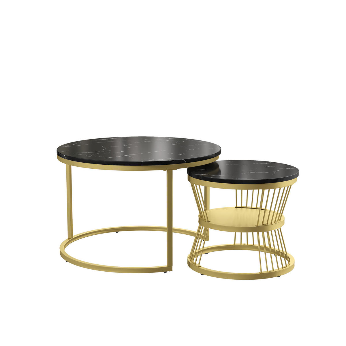 COUCHTISCH 2er Set Beistelltisch Rund, Schwarz - Schwarz, Metall (70/70/45.5cm)