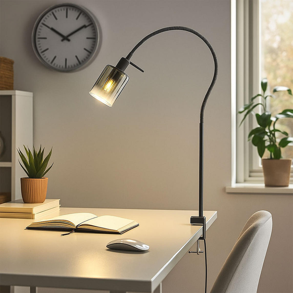 KLEMMLEUCHTE Flexo Rauchglas Schwarz - Schwarz, Glas (50/8.5/65cm)