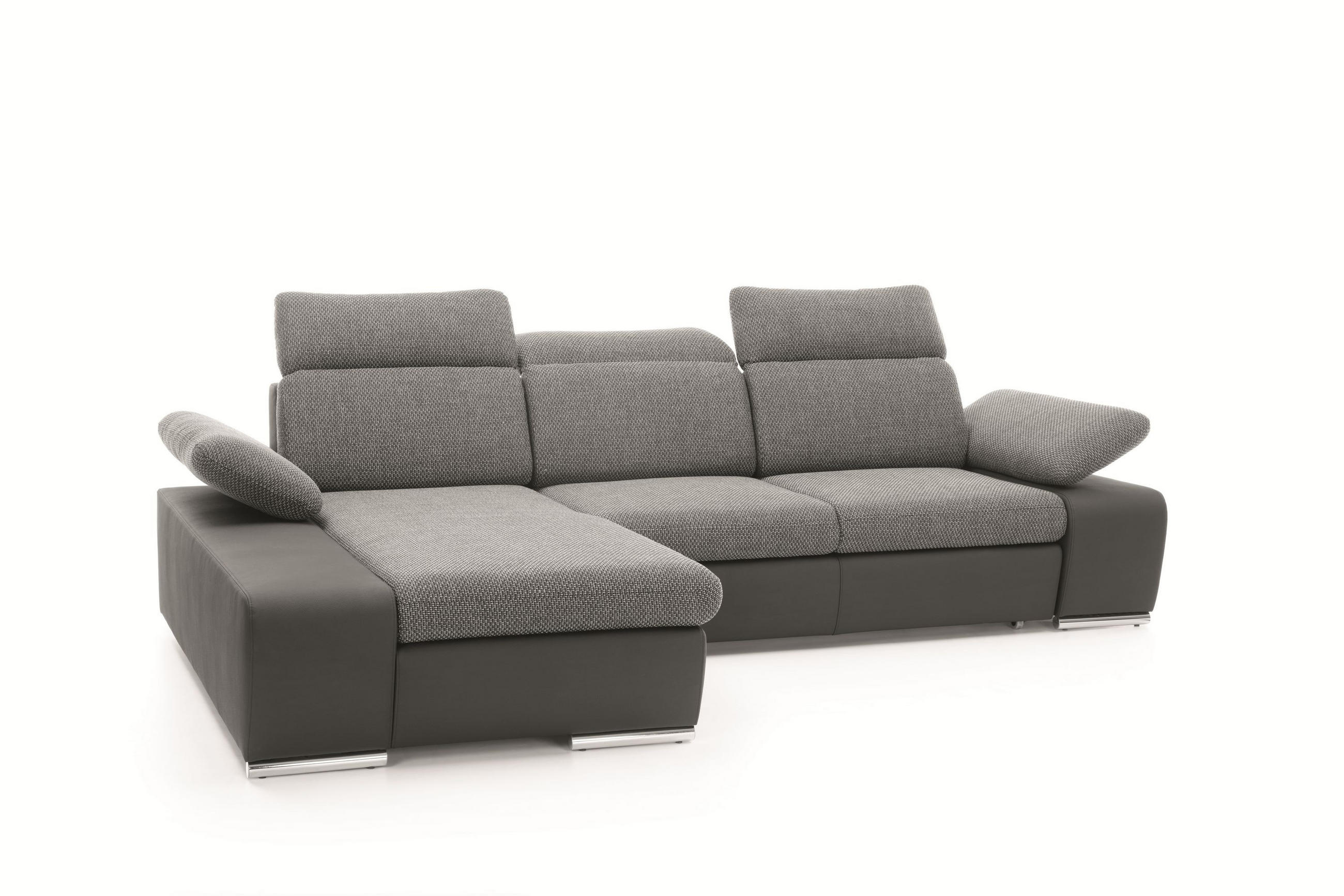 ECKSOFA TRENTO Grau Geflochtener Stoff mit Schlaffunktion - Grau, Holz (282/194cm) - MASSENO