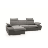 ECKSOFA TRENTO Grau Geflochtener Stoff mit Schlaffunktion - Grau, Holz (282/194cm) - MASSENO