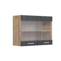 KÜCHENGLASSCHRANK R-Line Schwarz Beton 80 cm - Honigeiche/Eiche Wotan, Holzwerkstoff (80/60/31cm) - Vicco