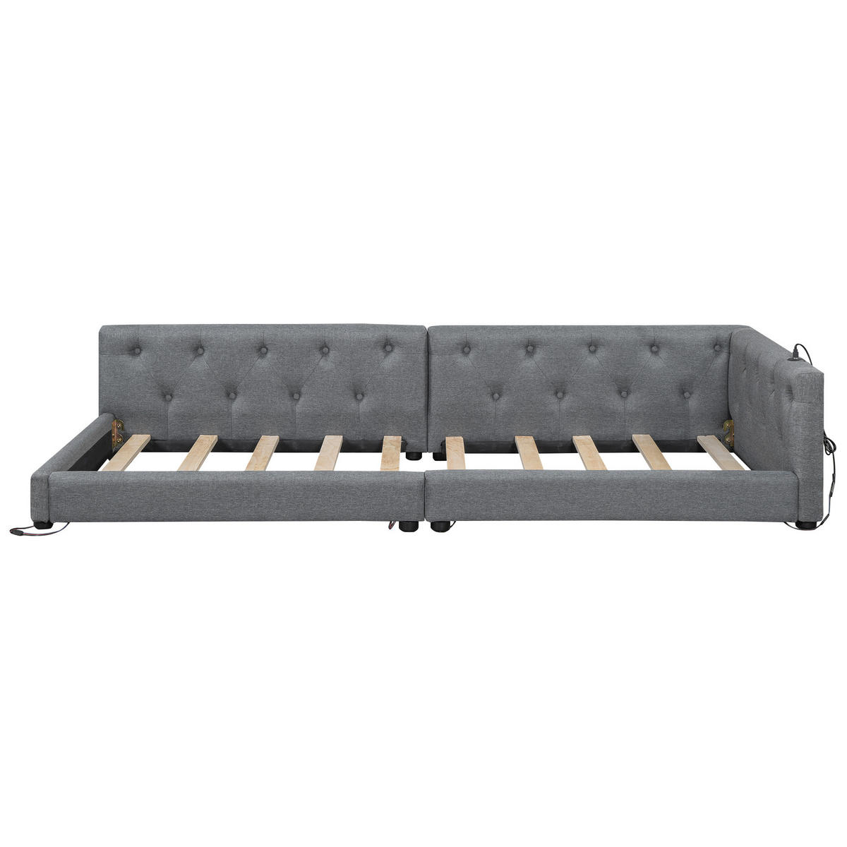 POLSTERBETT mit LED-Beleuchtung 90/200 cm mit gepolstertem Kopfteil und Lattenrost - Grau, Textil (90/200cm) - BEAOK