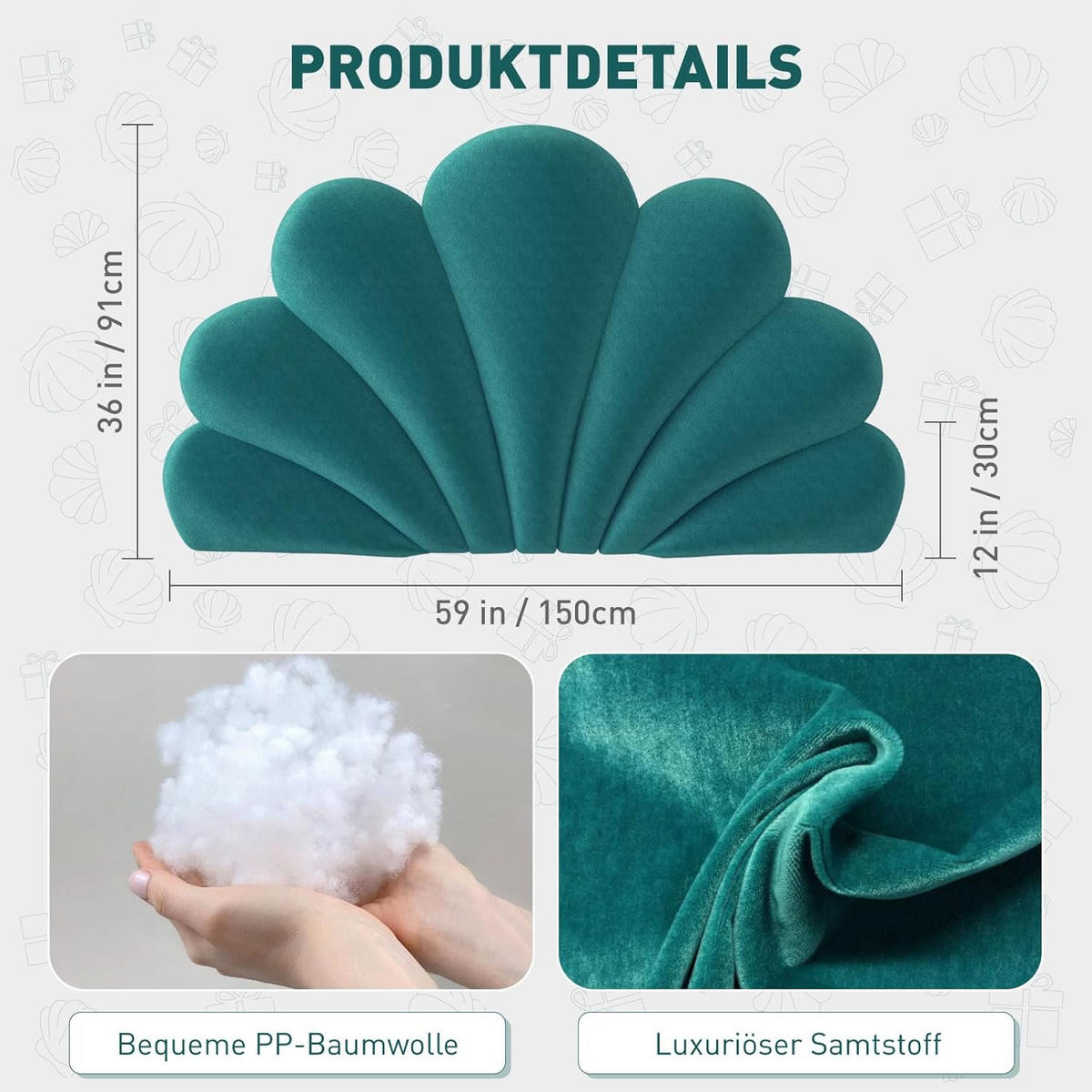 DEKOKISSEN SHELL Grüner - Dunkelgrün, Textil (90/150cm) - Vercart
