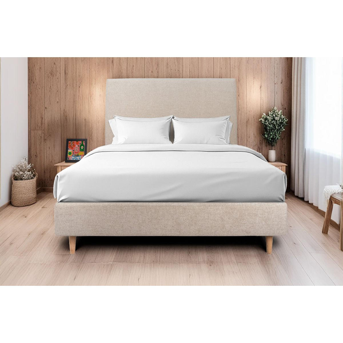 KOPFTEIL gepolstertes – Beigebrauner Stoff - 200 cm - Beige/Braun, Karton/Holz (200/120/10cm) - Sommeil de Plomb
