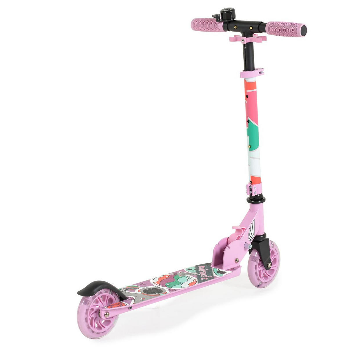 KINDERROLLER Miracle rpsa LED-PU-Räder ABEC-7 Klingel Höhe einstellbar - Rosa, Metall (45/10/78cm)
