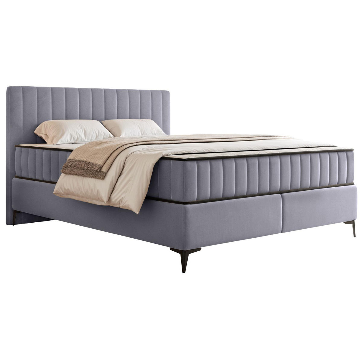 BOXBETT Mufasso Hellgrau Samtbezug 160x200 cm - Hellgrau/Schwarz, Textil/Metall (160/200cm) - Selsey