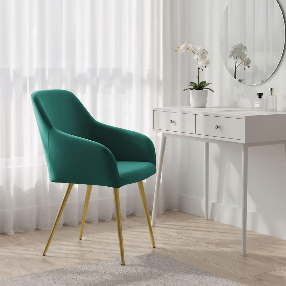 POLSTERSTUHL 4er Set, Metallbeine Grün, Gold 54,5/83/58 - Grün, Textil (55/83/58cm) - RAUMHIRSCH FURNITURE