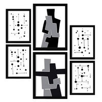 POSTER Set Mit 6 Balck & Weiß In Liebhaber Abstrakt A3 & A4 Schwarzer Rahmen - Schwarz, Papier (29/3cm) - Nacnic