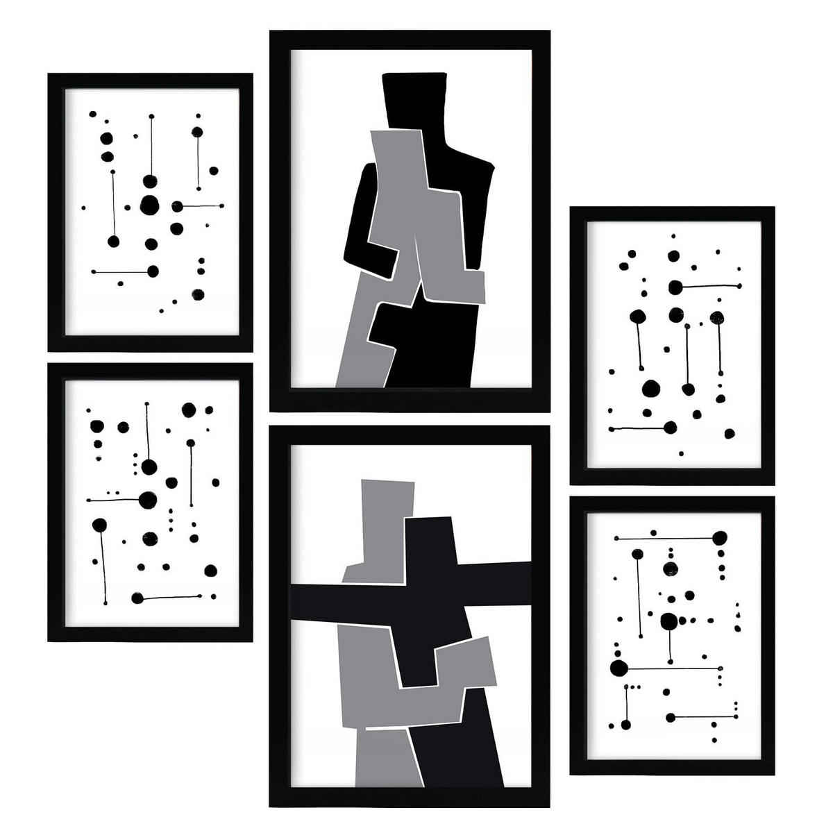 POSTER Set Mit 6 Balck & Weiß In Liebhaber Abstrakt A3 & A4 Schwarzer Rahmen - Schwarz, Papier (29/3cm) - Nacnic