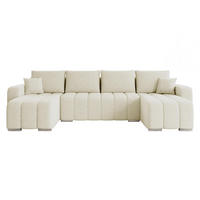 WOHNLANDSCHAFT Pufetto U Boucle - Silberfarben/Creme, Holz/Textil (313/86/147cm) - MIRJAN24