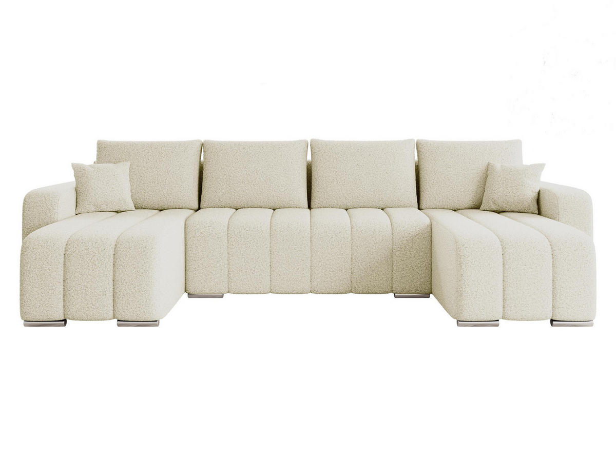 WOHNLANDSCHAFT Pufetto U Boucle - Silberfarben/Creme, Holz/Textil (313/86/147cm) - MIRJAN24