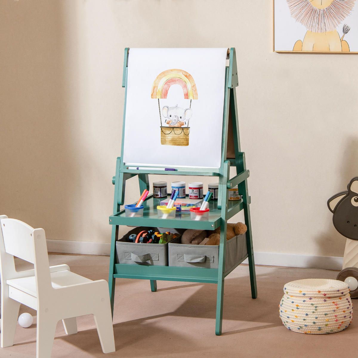 KINDERSTAFFELEI Grün - Grün, Holzwerkstoff (46/101.5/54cm) - COSTWAY