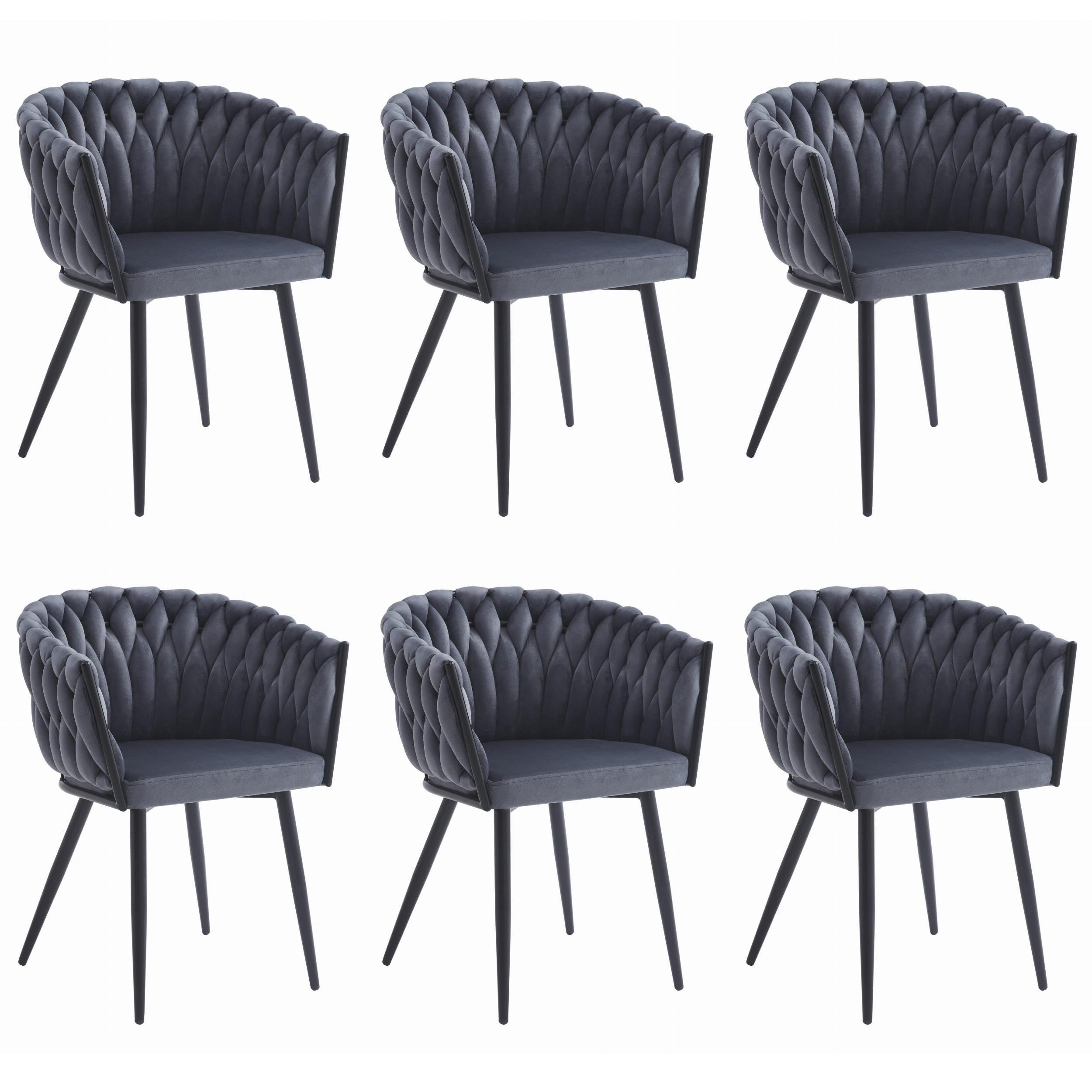 STUHL ARONA 6-er Set, Grau, Schwarze metallische Beine - Anthrazit, Textil/Metall (61/79/55cm) - Komodee