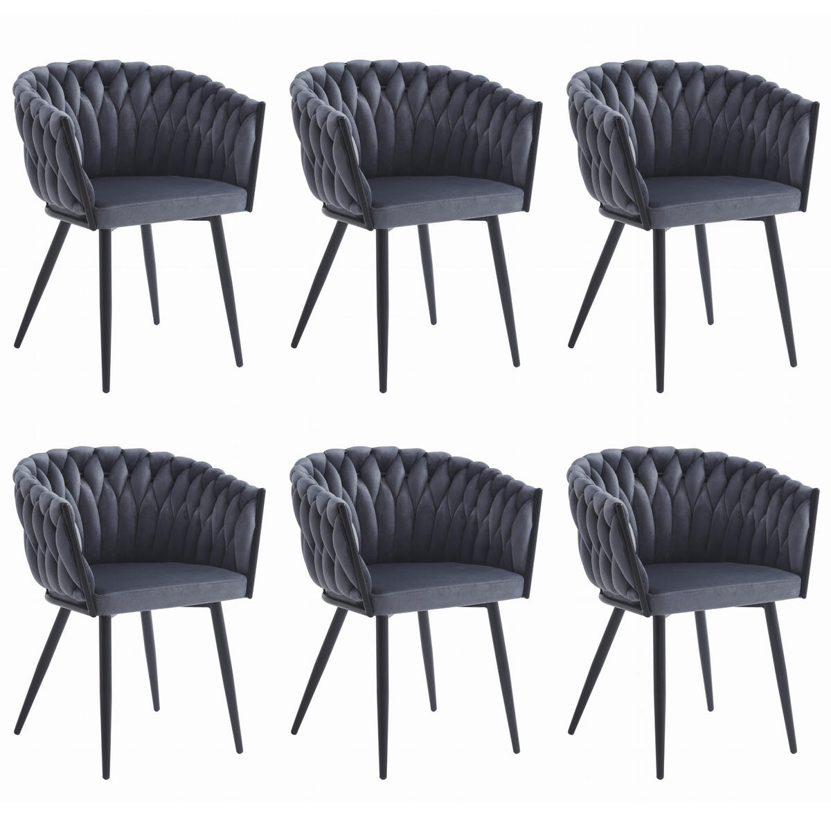 STUHL ARONA 6-er Set, Grau, Schwarze metallische Beine - Hellgrau, Textil/Metall (54/88/60cm) - Komodee