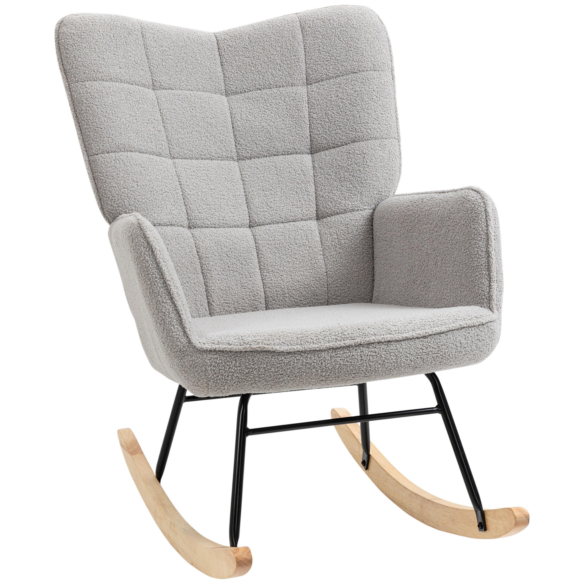 SCHAUKELSTUHL, ergonomische Form, Echtholzkufen, bis 120 kg, Hellgrau - Hellgrau/Naturfarben, Buchenholz/Textil (98/101/71cm) - HOMCOM