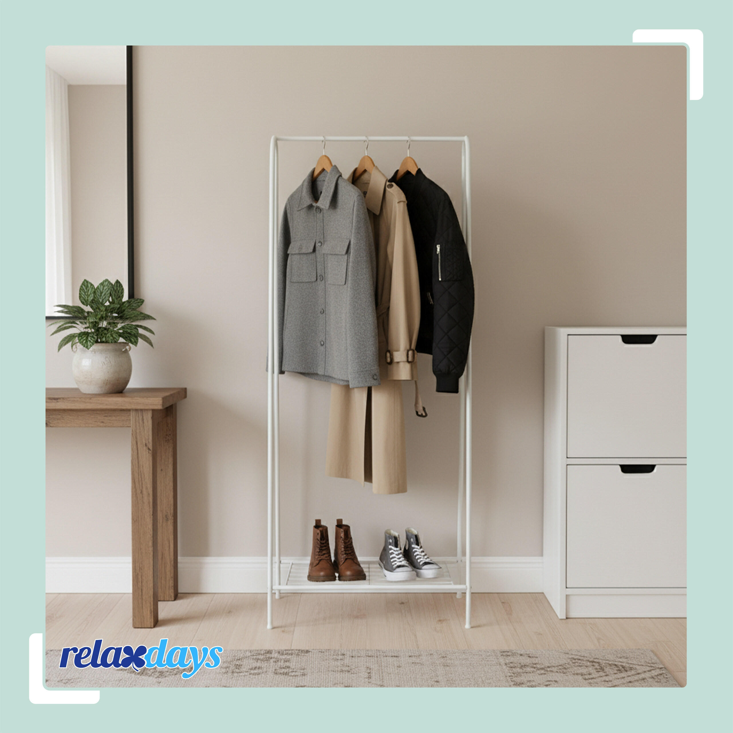 KLEIDERSTÄNDER - Weiß, Metall (60/151/34.5cm) - Relaxdays