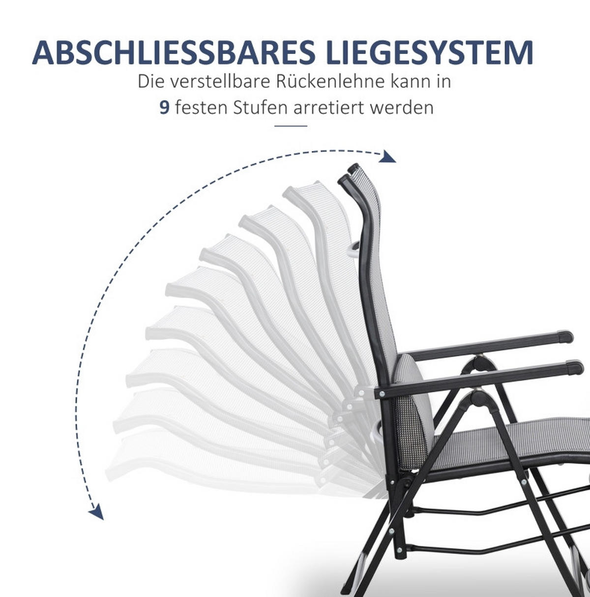 SONNENLIEGE aus Stahl 70x65x111 cm in Grau mit 9-fach verstellbar - Grau, Metall (70/111/65cm) - Modfu