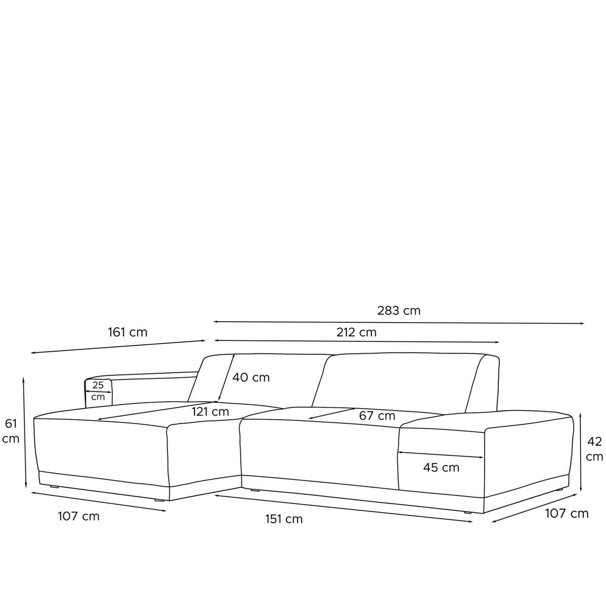 ECKSOFA LINKS MUDI in moderner Optik mit hochwertigem Kaltschaum, Cord-Stoff, Grün - Schwarz/Grün, Textil (280/160cm) - KONSIMO®