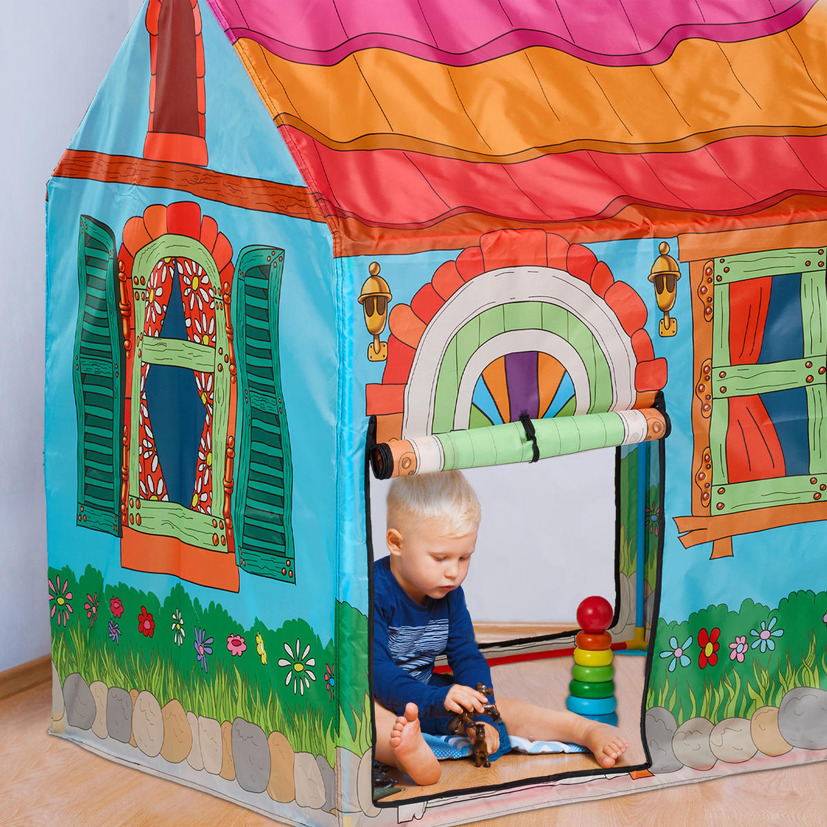 SPIELZELT Mehrfarbig Hausform Polyester 103x96x75 cm - Multicolor, Kunststoff/Textil (96/75cm) - Relaxdays