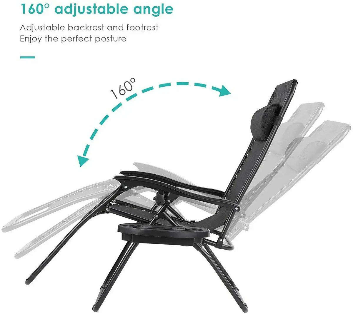 GARTEN Sonnenliege Set Zero Gravity Klappbar Schwarz - Schwarz, Textil/Metall (110/64cm)