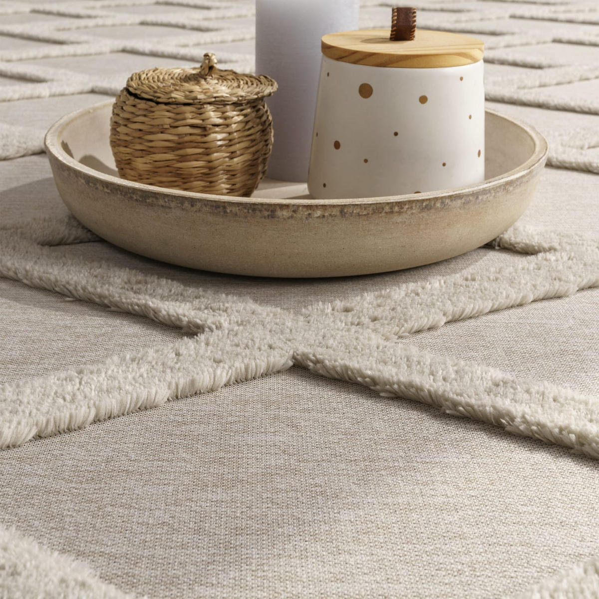 KURZFLORTEPPICH Waschbar, mit Rautenmuster, Creme, 200 x 280 cm - Beige, Textil (280/200cm) - KADIMA DESIGN
