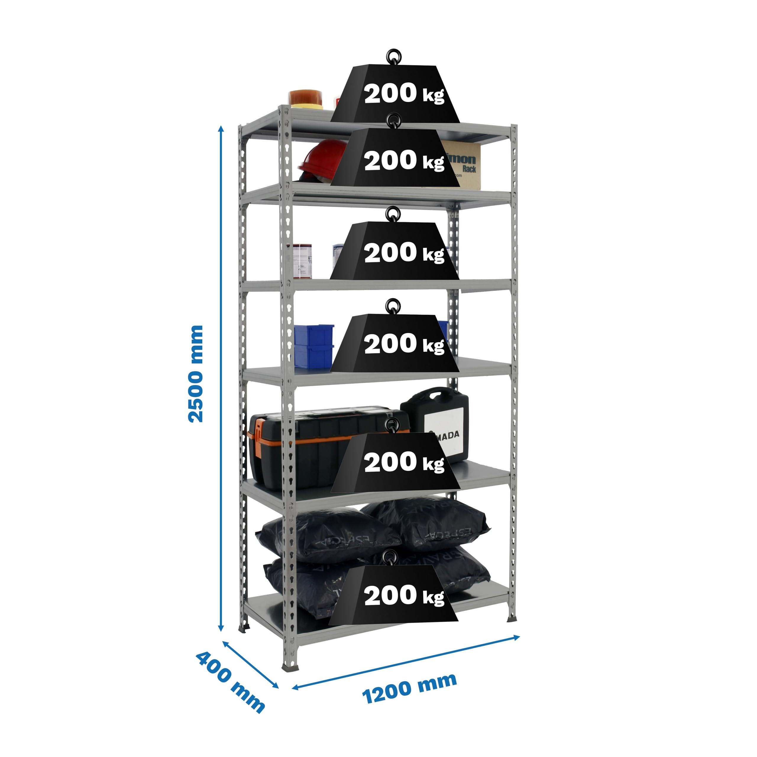 SCHWERLASTREGAL Giant Metal Shark HxBxT 250 x 120 x 40 cm Fachlast 200 kg Grau - Grau, Metall (120/250/40cm) - PROREGAL