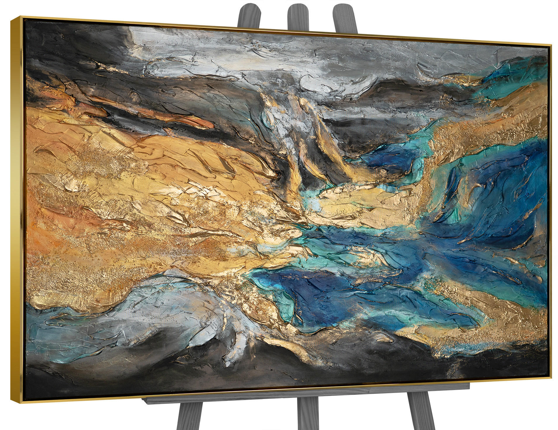 GEMÄLDE Abstrakte Symphonie II Schattenfugenrahmen Gold 180x120 cm - Goldfarben, Holz (180/120cm) - YS-art gallery