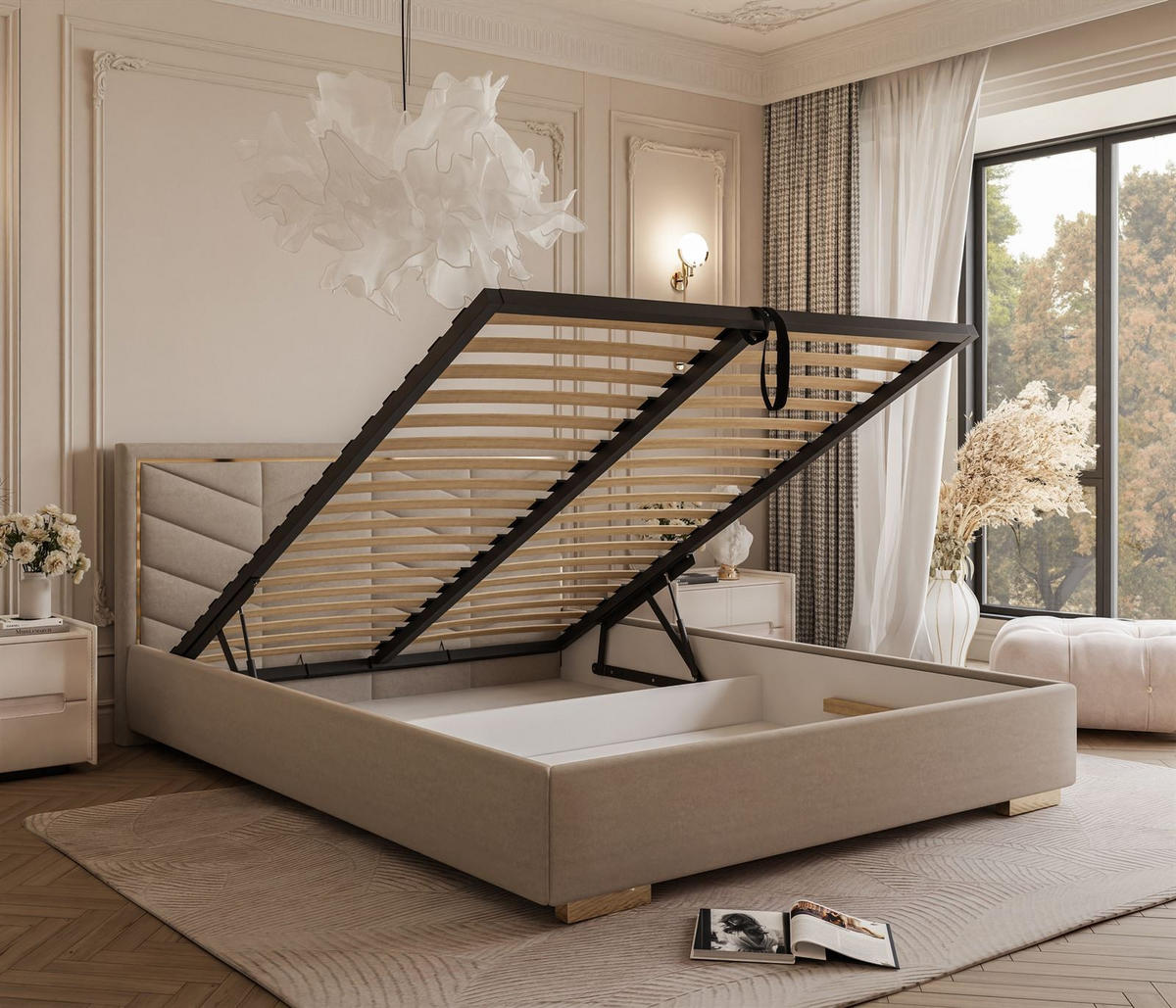 POLSTERBETT AURORA 120x200 mit Bettkasten Boston Trufa - Beige, Textil (120/200cm) - Lookway