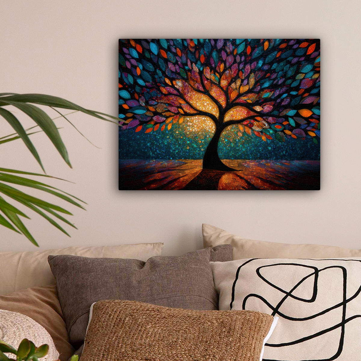 LEINWANDBILD Mosaik - Bunt - Baum - Äste Wandbild 40x30 cm - Multicolor, Textil (40/30cm) - MuchoWow