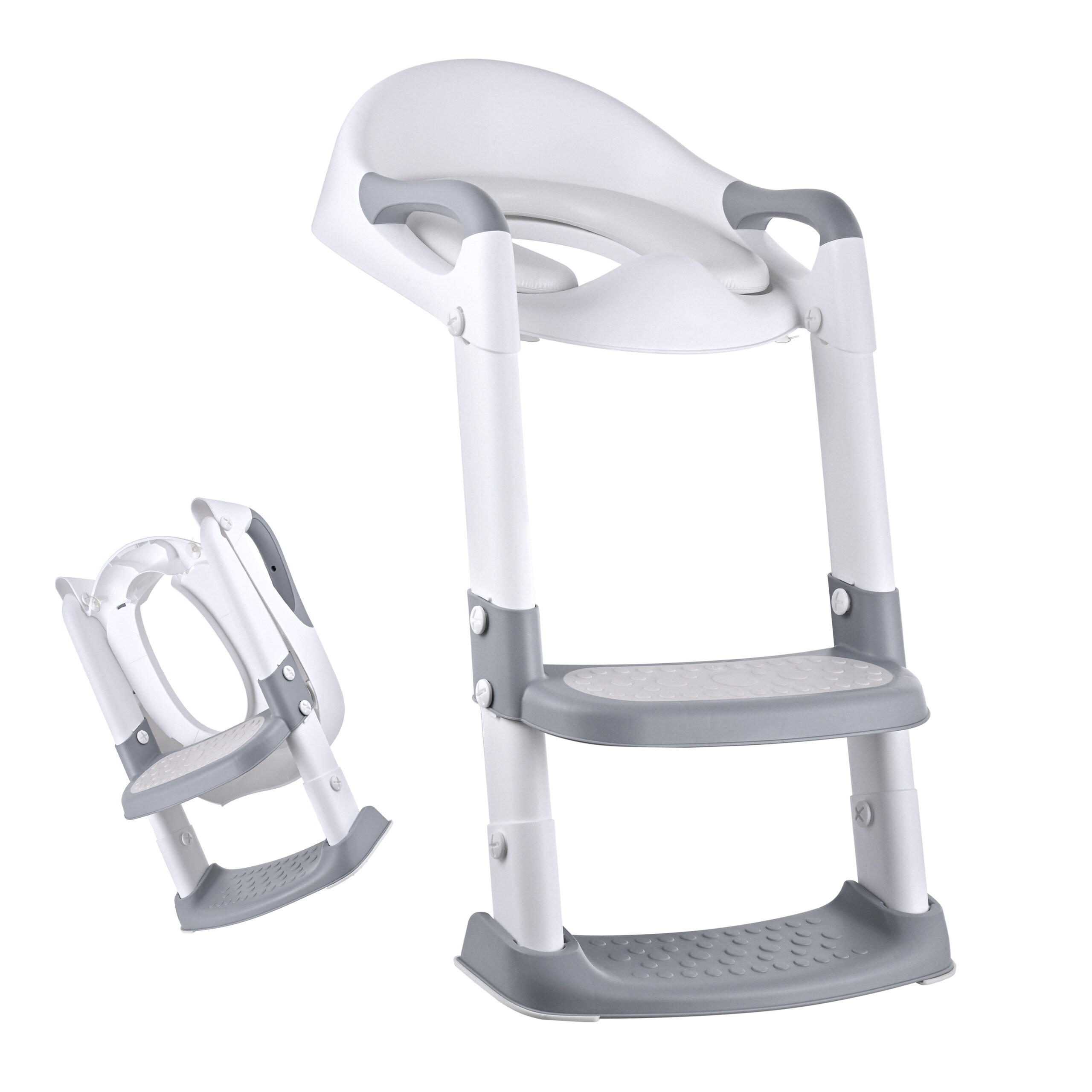 TOILETTENSITZ Grau-Weiß mit Leiter - Multicolor, Kunststoff (35/55/44cm) - Relaxdays