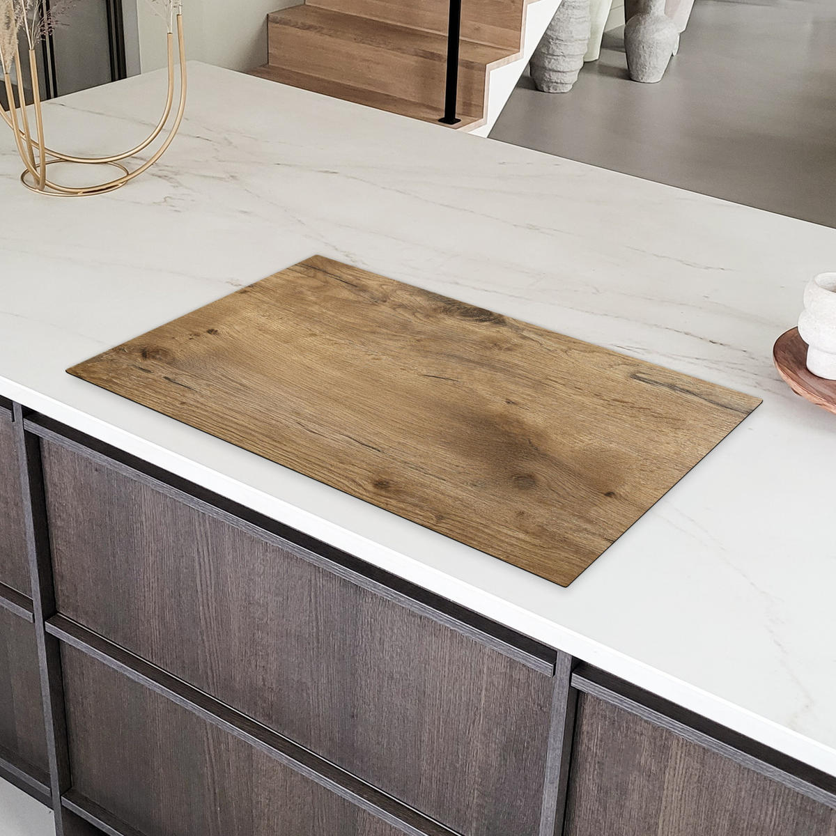 HERDABDECKPLATTE Holz - Braun - Holzoptik Ceranfeldabdeckung 90x52 cm - Eichefarben, Kunststoff (90/52/0.2cm) - MuchoWow