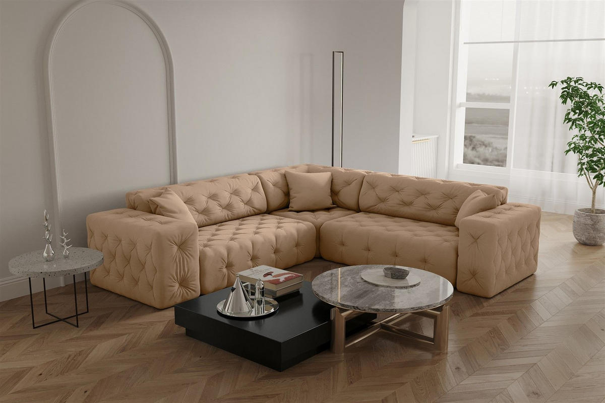 ECKSOFA Chantal - Beige, Holzwerkstoff/Textil (246/246cm) - Fun Möbel
