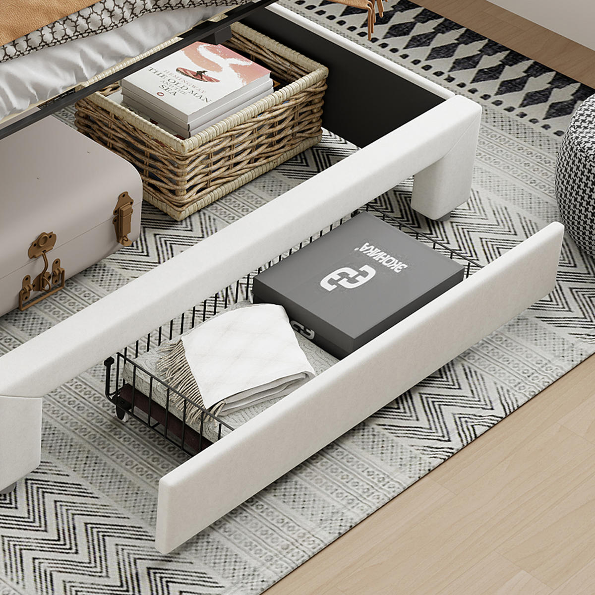 POLSTERBETT 160x200 cm Bettkasten LED USB Steckdose beige - Beige, Holz (160/200cm) - LEBENLANG