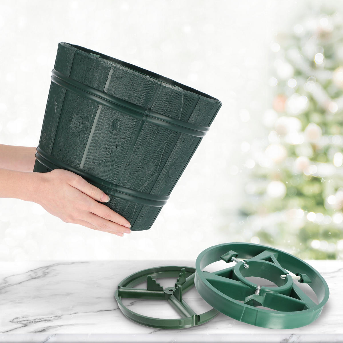 KADAX Großer Weihnachtsbaumständer für einen echten Weihnachtsbaum, Blumentopfbaum, 2,8 m - Grün, Kunststoff (29.5cm) - KADAX