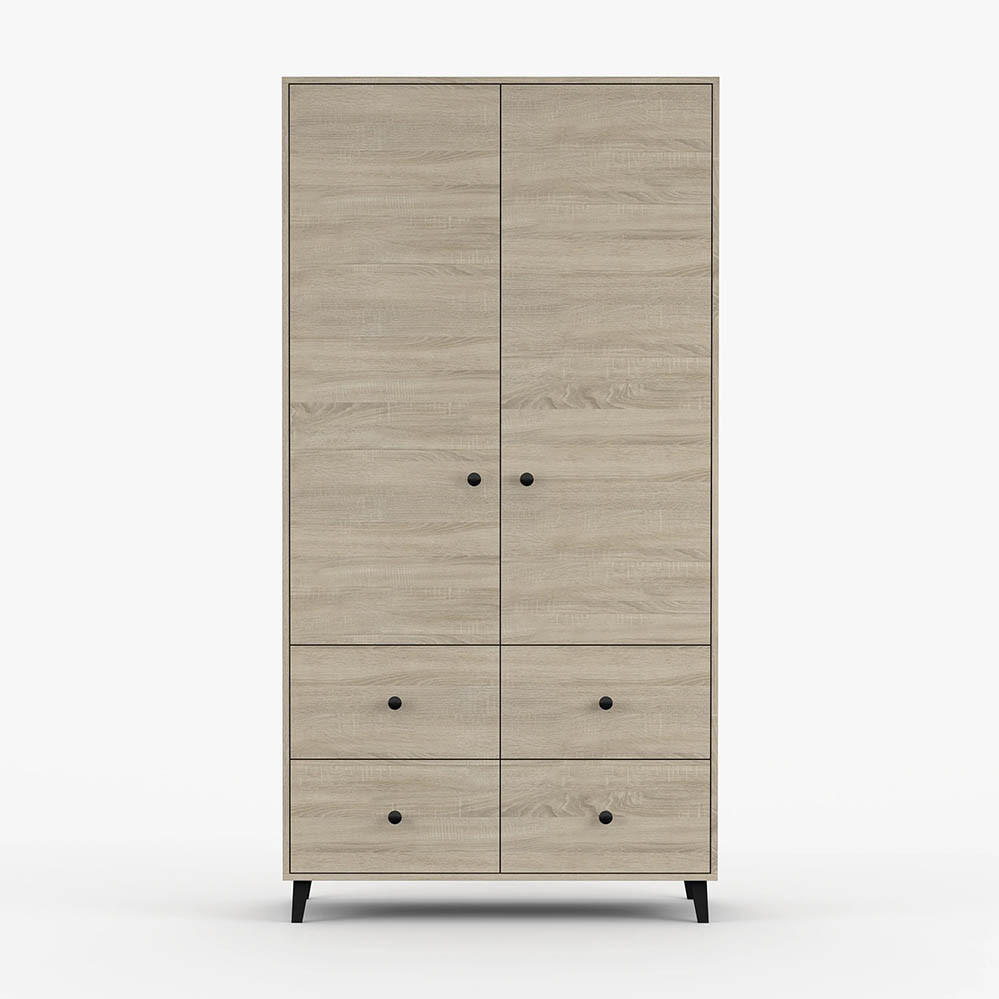 DREHTÜRENSCHRANK 104/202/55 cm 2-türig Fox 06 Sonoma Eiche/Sonoma Eiche - Schwarz/Sonoma Eiche, Holzwerkstoff/Metall (104/201/55cm) - imoebel24