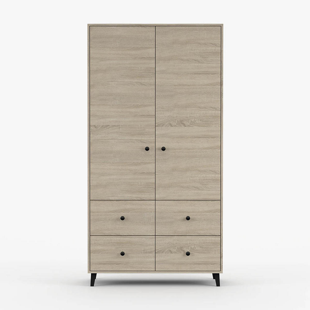 DREHTÜRENSCHRANK 104/202/55 cm 2-türig Fox 06 Sonoma Eiche/Sonoma Eiche - Schwarz/Sonoma Eiche, Holzwerkstoff/Metall (104/201/55cm) - imoebel24