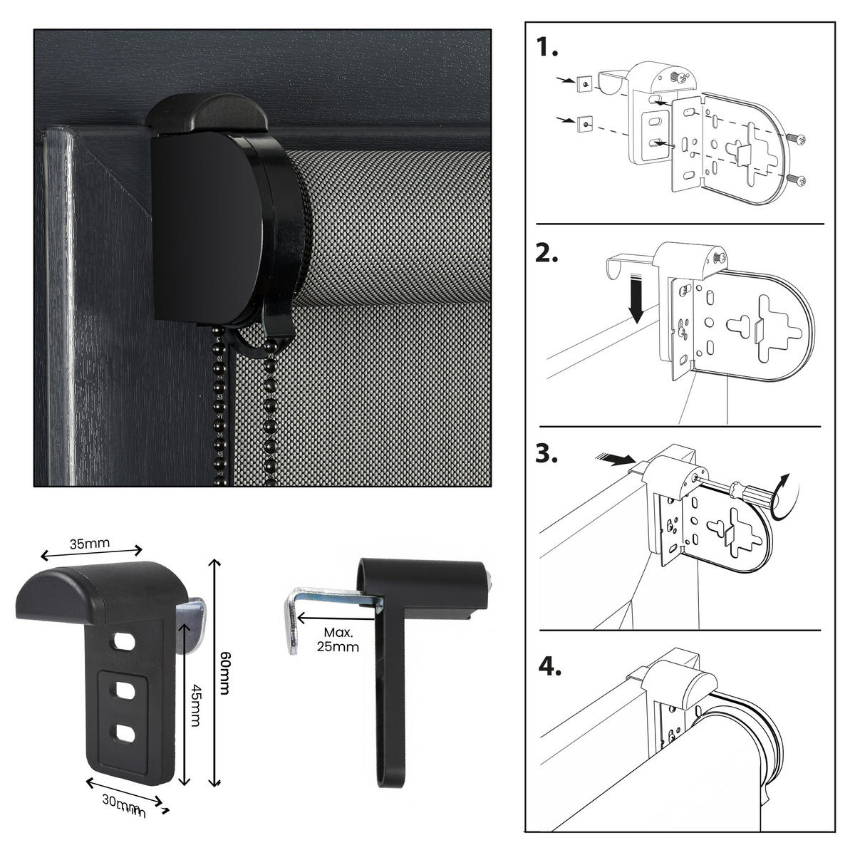 SCREEN-ROLLO Plus Easyfix Dunkelgrau 60x250 - Graphitfarben, Kunststoff (60/250/1cm) - STORESDECO