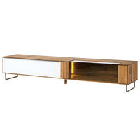 LOWBOARD Wildeiche 200x43x42 natur geölt / Glas weiß WIEN #114 - Naturfarben/Weiß, Holz (200/42/43cm) - Massivmoebel24